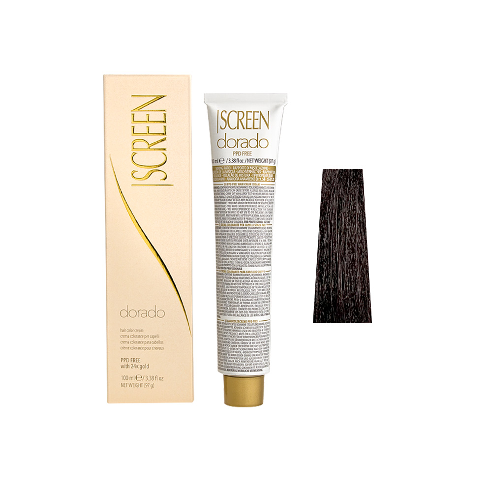 Крем-фарба для волосся перманентна з 24-каратним золотом SCREEN Dorado 3V (3.2) Violet Dark Вrown, 100 ml - 1